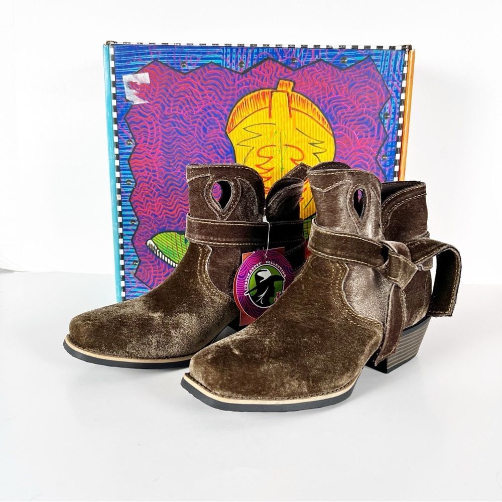 NWT Justin Boots Elana Brushed Velvet Square Toe Ankle Boots Cowboy Rodeo 7.5